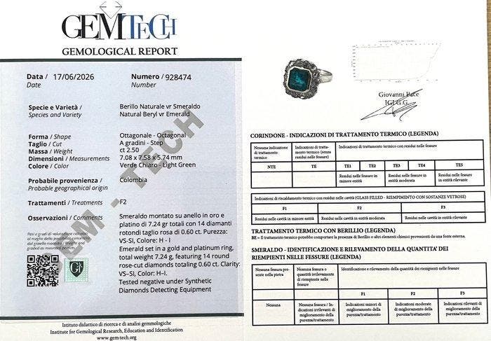 Bague - 18 carats Platine, Or jaune Émeraude - Diamant, Handtassen en Accessoires, Ringen