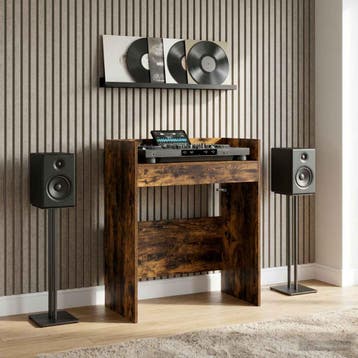 vidaXL DJ Tafel Gerookt eiken 82 x 45 x 102 cm Bewerkt hout, Huis en Inrichting, Verzenden, Nieuw
