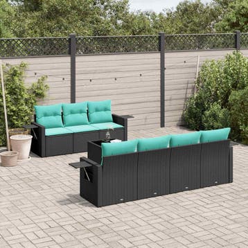 vidaXL 8-delige tuinbankset met kussens, zwart polyrotan, Verzenden