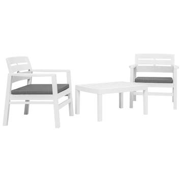 vidaXL 3-delige Loungeset kunststof wit, Verzenden, Loungeset