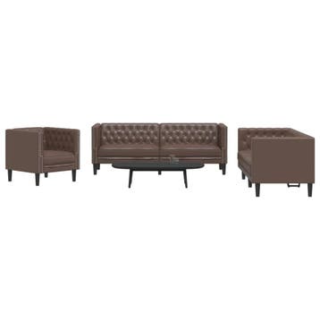 vidaXL 3-delige Loungeset Chesterfield-stijl kunstleer bruin, Verzenden, Nieuw