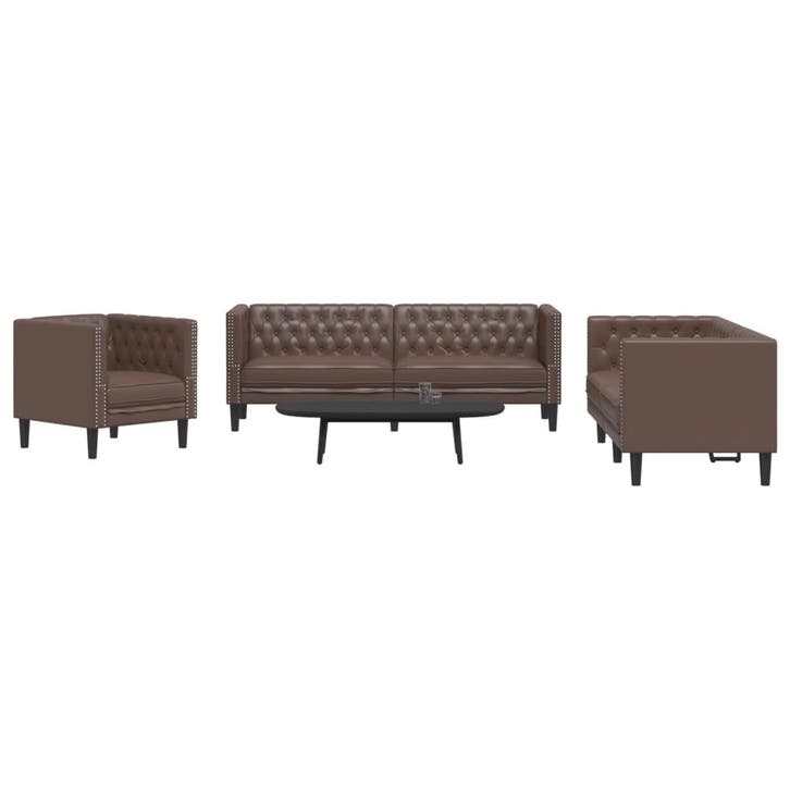 vidaXL 3-delige Loungeset Chesterfield-stijl kunstleer bruin, Maison & Meubles, Canapés | Salons, Envoi