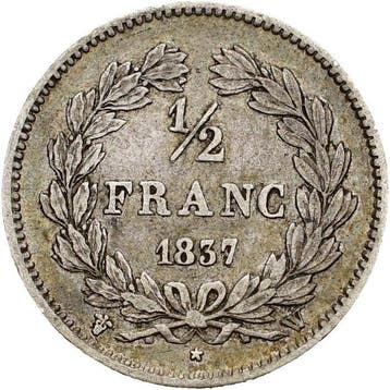 Frankrijk. Louis Philippe I. 1/2 Franc 1837-W, Lille (Zonder