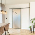 Stalen Schuifdeur met koofsysteem Kiezelgrijs 2 Vlaks rond M, Doe-het-zelf en Bouw, Raamkozijnen en Schuifdeuren, Nieuw, Metaal