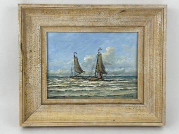 Toon van Asten (1949) - Ships at the North Sea, Antiquités & Art, Art | Peinture | Classique