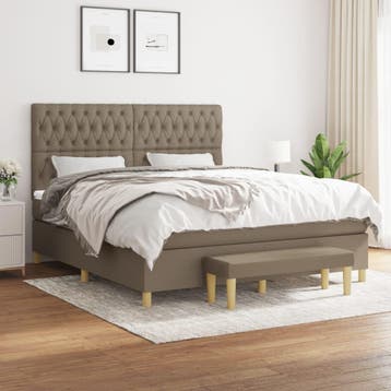 vidaXL Boxspring met matras stof taupe 180x200 cm, Verzenden