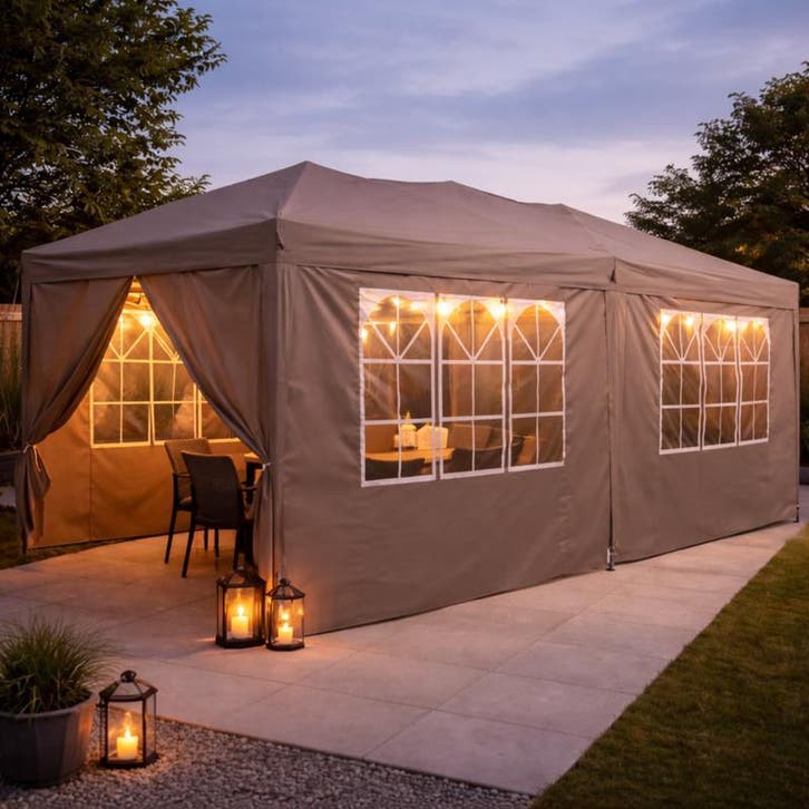 Easy up partytent met zijwanden - grijs - 290 x 580 x 270 cm, Caravans en Kamperen, Tenten, Nieuw, Verzenden