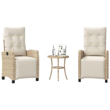 vidaXL 3-delige Bistroset met kussens poly rattan beige, Verzenden, Nieuw