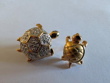 Beeld, Swarovski broches - 1.2 cm - Metaal, Gold plated -