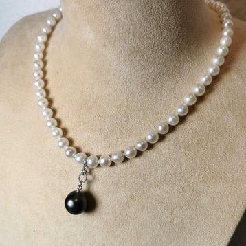 Halsketting Zilver Parel - Parel - Akoya-Tahiti Ø6x13MM, Handtassen en Accessoires, Kettingen, Nieuw