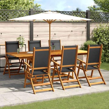 vidaXL 7-delige Tuinset massief acaciahout en textileen, Verzenden, Nieuw, Tuinset