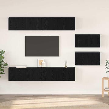 vidaXL Tv-meubelset 6 st Zwart Eiken Bewerkt hout, Huis en Inrichting, Verzenden, Nieuw