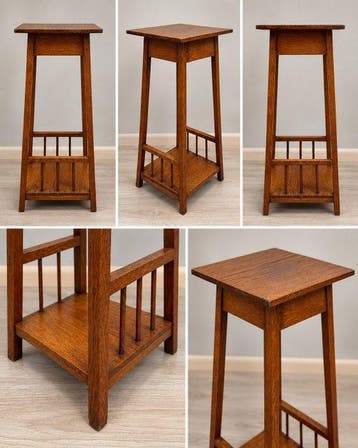 houten plantentafel hoge plantenstandaard met onderplateau –