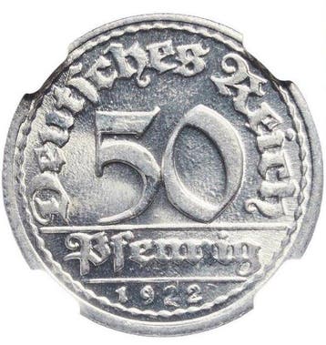 Duitsland, Weimar Republiek 50 Pfennig 1922 - NGC MS65