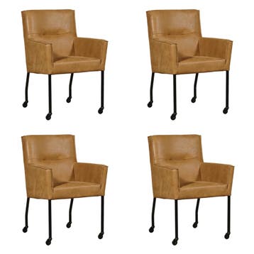 Set van 4 Leren eetkamerstoelen Lucky - Kenia Walnut, Ophalen of Verzenden, Nieuw, Leer, Eén