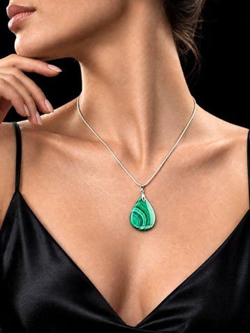 Collier en malachite - Chaîne en argent 925 - Pendentif vert