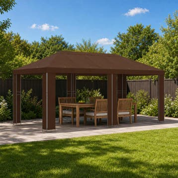 vidaXL Tuinpaviljoen 6 x 3 m Bruin Polyester en Staal 190, Verzenden, Nieuw