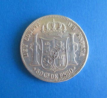 Espagne. Alphonse XII. 50 centimos de peso 1885, Manila