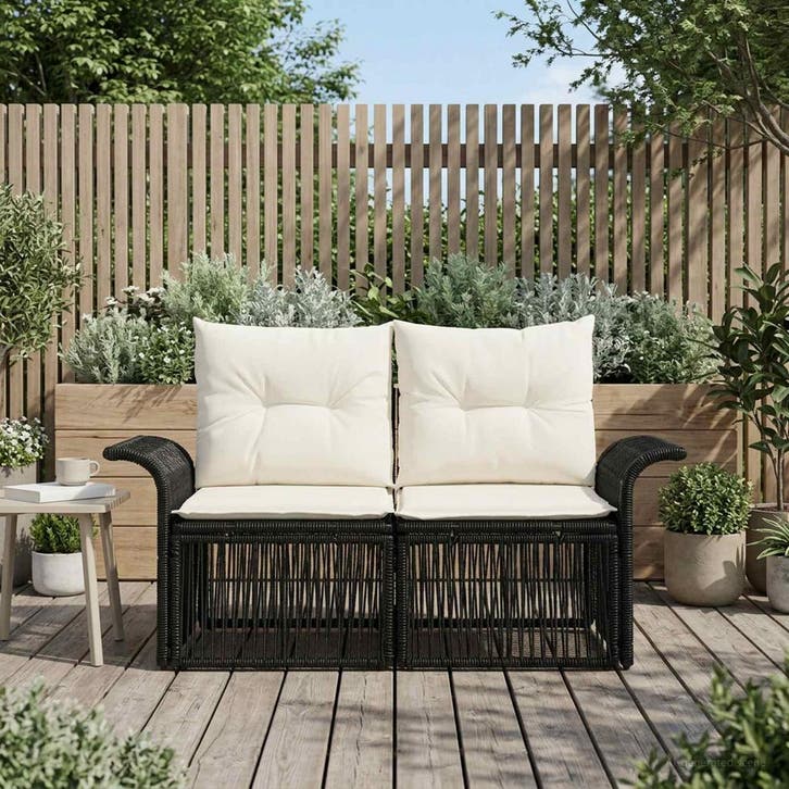 vidaXL Tuin Sofa 2-Aantal zitplaatsen Zwart poly rattan, Tuin en Terras, Tuinsets en Loungesets, Nieuw, Verzenden
