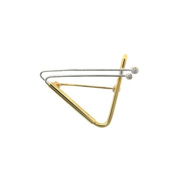 Bicolor gouden dynamische broche met zirconia, Handtassen en Accessoires, Broches, Gebruikt, Ophalen of Verzenden, Met edelsteen
