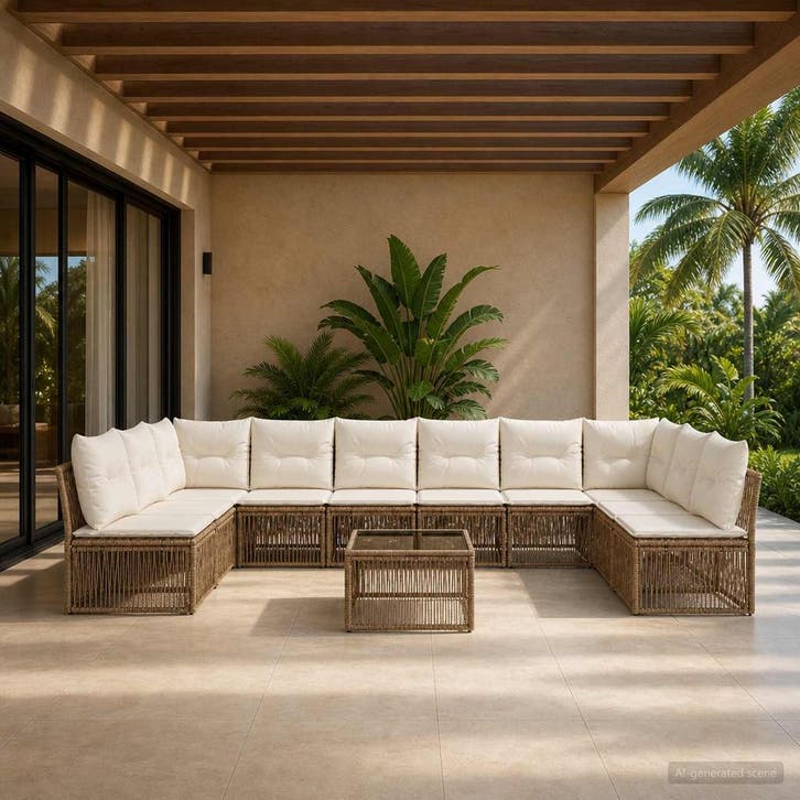 vidaXL Tuinbank Set 11 st Beige poly rattan, Jardin & Terrasse, Ensembles de jardin, Envoi