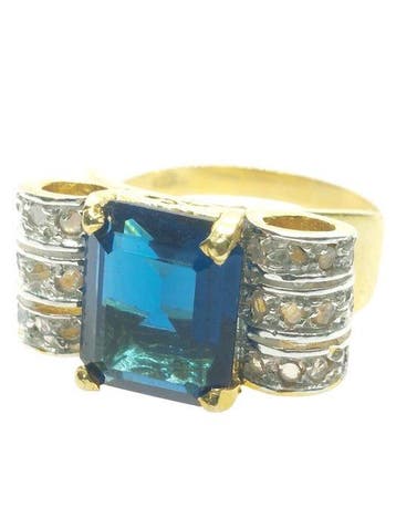 Zonder minimumprijs - Ring - 9 kt. Zilver, Geel goud Saffier, Handtassen en Accessoires, Ringen, Nieuw