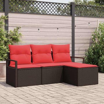 vidaXL Bankstel 4 st Bruin en Rood poly rattan, Verzenden, Nieuw