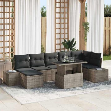 vidaXL Tuinbank Set 8 st Grijs poly rattan, Verzenden