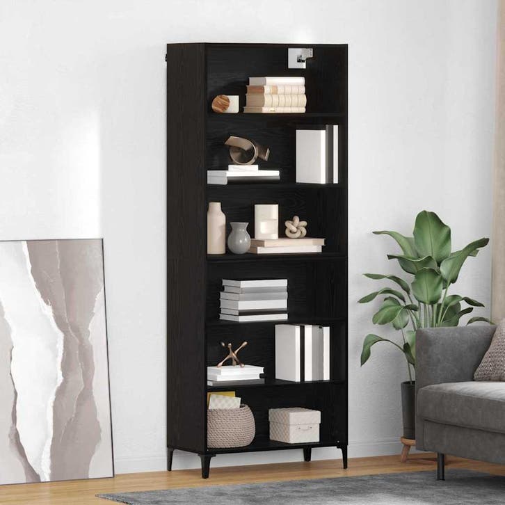 vidaXL Highboard Zwart Eiken 69,5 x 34 x 180 cm Bewerkt hout, Maison & Meubles, Armoires | Dressoirs, Envoi