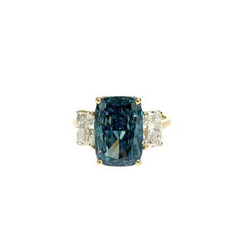 Ring - 14 karaat Geel goud - 8.29ct. tw. Blauw Diamant, Nieuw