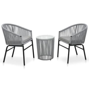 vidaXL 3-delige Bistroset met kussens PE-rattan grijs, Verzenden