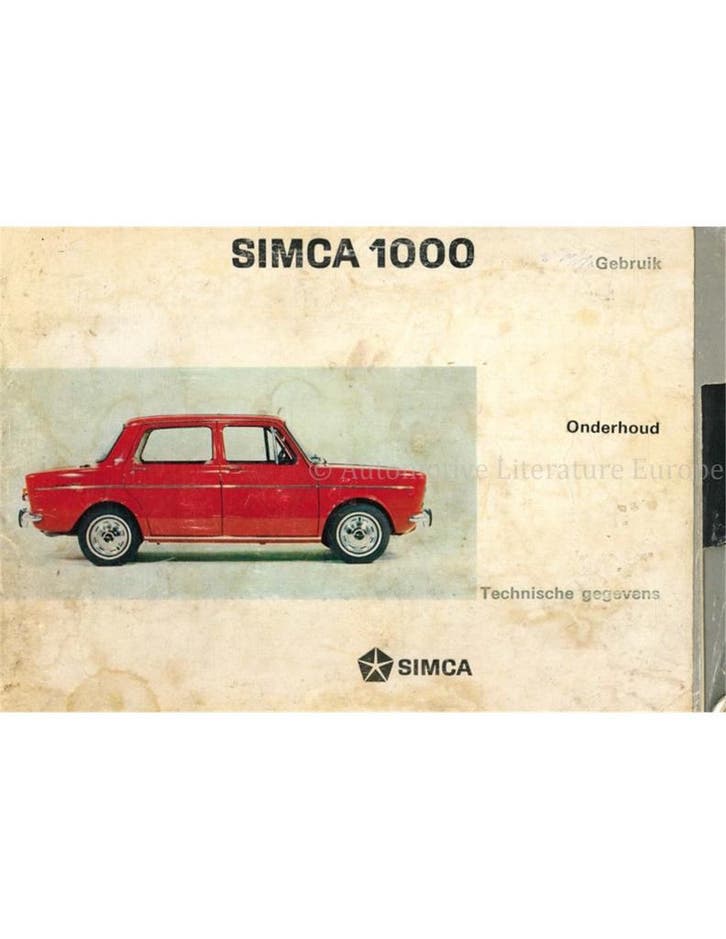 1967 SIMCA 1000 INSTRUCTIEBOEKJE NEDERLANDS, Autos : Divers, Modes d'emploi & Notices d'utilisation