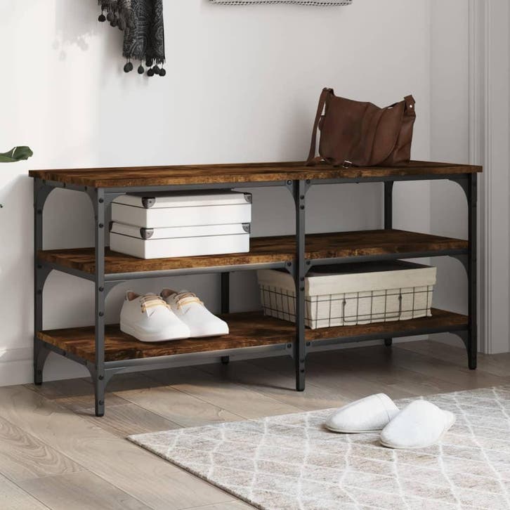 vidaXL Schoenenbankje 100x38,5x49 cm bewerkt hout gerookt, Huis en Inrichting, Overige Huis en Inrichting, Nieuw, Verzenden