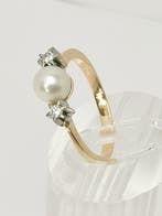 Ring - 18 karaat Geel goud Parel - Diamant, Nieuw