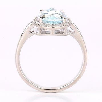 Ring - 14 karaat Witgoud - 2.32ct. tw. Aquamarijn - Diamant, Nieuw