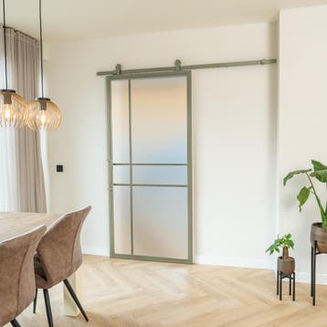 OUTLET: Stalen Schuifdeur 2070x845 6 Vlaks Olijfgroen Mat gl, Nieuw, Metaal