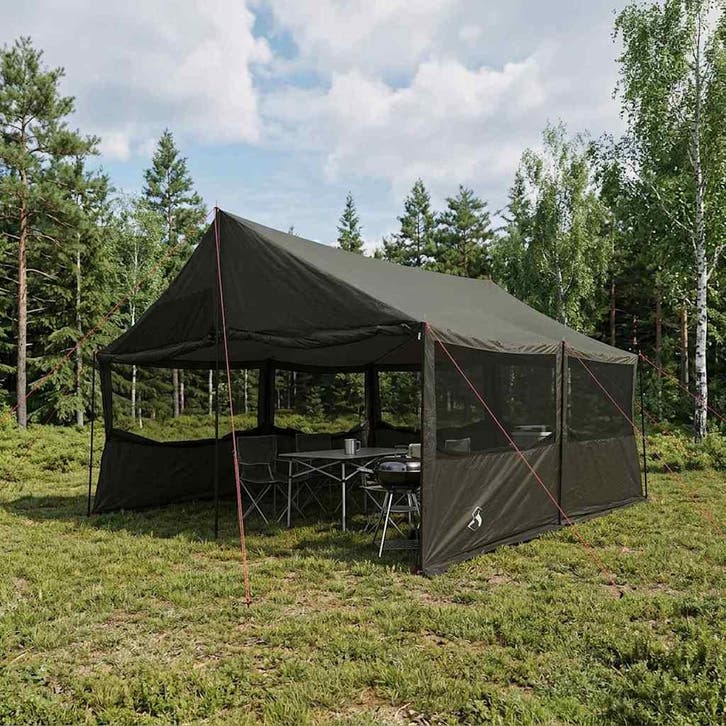 vidaXL Familietent Bruin grijs 450 x 400 x 265 cm Polyester, Caravans en Kamperen, Tenten, Nieuw, Verzenden