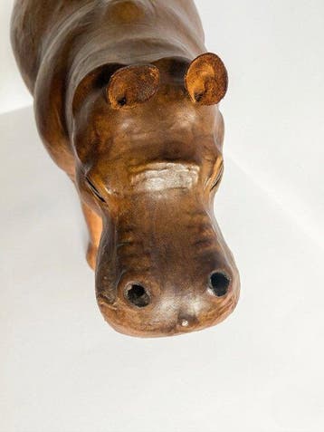 Figuur - Groot leer nijlpaard - Dierenbeeld, figuur in de