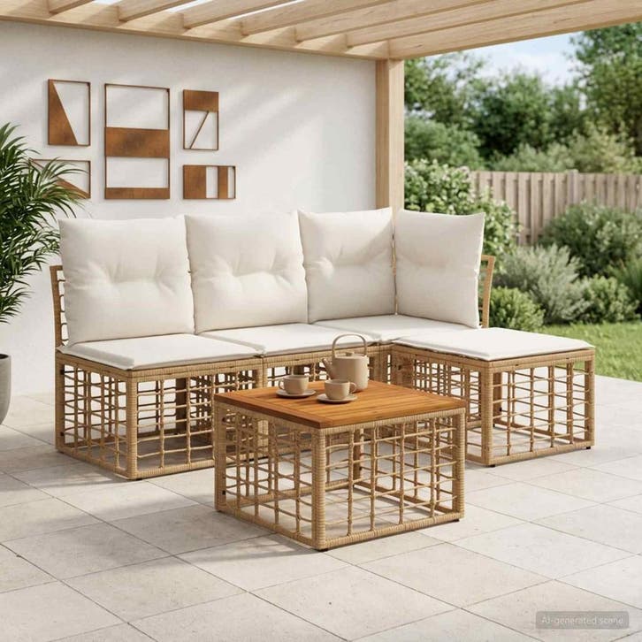 vidaXL Buiten bank set 5 pcs Natuurlijk en Crème Wit, Tuin en Terras, Tuinsets en Loungesets, Nieuw, Verzenden