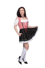 Dirndl rood-wit geruit, zwart rokje Lise, Verzenden