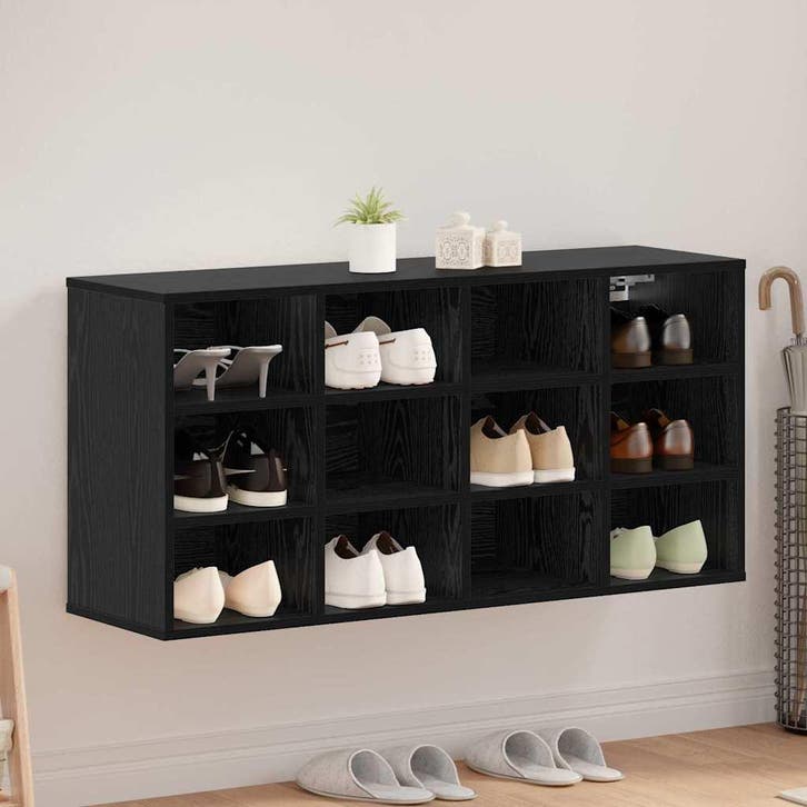 vidaXL Schoenenkast Zwart Eiken 103 x 30 x 51 cm Bewerkt, Maison & Meubles, Armoires | Armoires à chaussures, Envoi