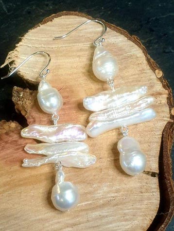 Zilver, 925, natuurlijke witte geculteerde zoetwaterparels, Collections