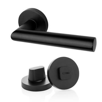 Geveerde deurklink Modern mat zwart rond met WC-slot - vo..., Doe-het-zelf en Bouw, Ophalen of Verzenden, Nieuw, Overige materialen