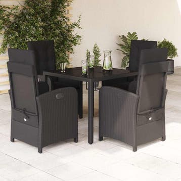 vidaXL 5-delige Tuinset met kussens poly rattan zwart, Verzenden, Nieuw, Tuinset