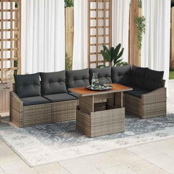 vidaXL Tuinbank Set met opslag 7 pcs Grijs Poly rattan, Verzenden, Nieuw