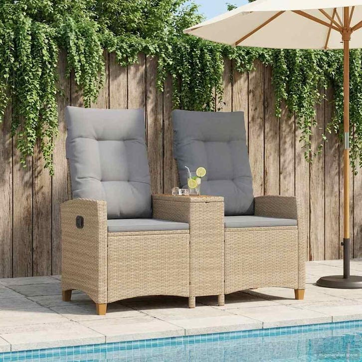 vidaXL Ligbank met Tafel Beige en Lichtgrijs 126 x 65 x 112, Jardin & Terrasse, Ensembles de jardin, Envoi
