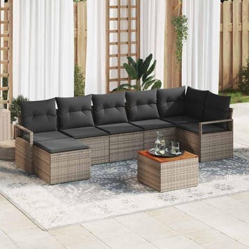 vidaXL Tuinbank Set met kussen 8 pcs Grijs poly rattan, Verzenden