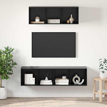 vidaXL Tv-meubelset 2 st Zwart Eiken Bewerkt hout, Verzenden