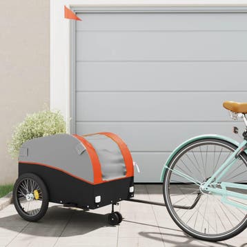vidaXL Fietstrailer 45 kg ijzer zwart en oranje, Verzenden, Nieuw
