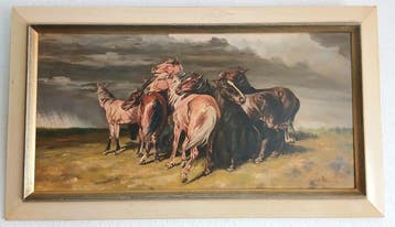 European School (XX), signed Petersen - Pferde im Sturm